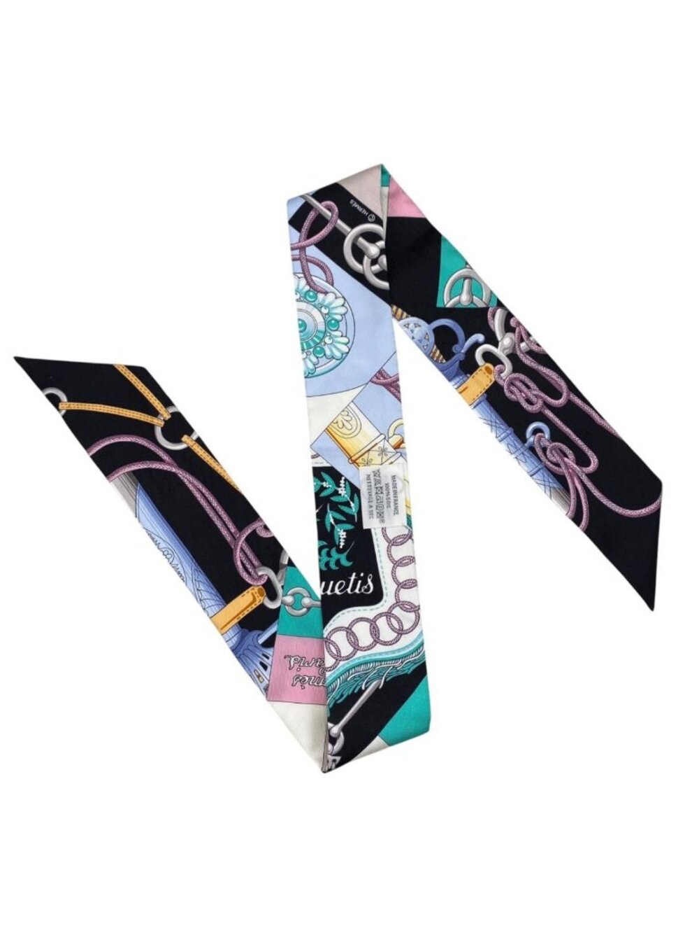 Hermes Silk Scarf Twilly Cliquetis Noir Rose Menthol Black Pink